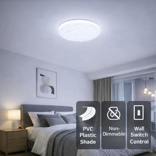 HUA QIANG WANG 3-CCT LED Flush Mount Ceiling Light, Wave Round PVC Plastic Shade, Non-Dimmable, No Remote, Hardwired Ceiling Fixture for Bedroom Living Room Kitchen (40cm)