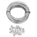 QUARKZMAN 304 Edelstahl Drahtseil Set 50FT (15M) Lang 1/16" (1.5mm) Durchmesser 7x7 Litzenkern Mit 20 Stück Ösenschlaufen Für Geländersystem Outdoor Aufhängungsset Gartenzaun