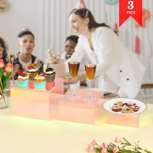 SHUNKAIZS Iridescent Acrylic Cubes Display Box, 3pcs Stackable Risers Display Stands, Rainbow Buffet Riser Food Stand, Neon Nesting Display Riser for Collectibles Jewelry Home Decor, size-6" 7" 8" by SHUNKAIZS - Image 7