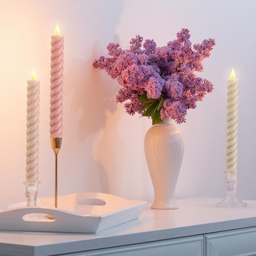 Image of Baquler 6 Pcs Pastel Pink Flameless Taper Candle Twisted LED 9.65 Inch Taper Candles Battery Operated Spiral Candlesticks for Valentine Wedding Birthday Home Party Holiday Dinner Fireplace