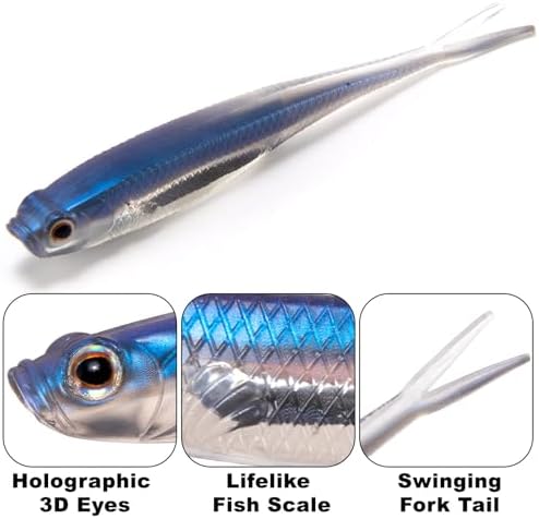 Dr.Fish Lot 6 Soft Lures Split Tail Fishing Lures Wiggle Shad Bait Soft Plastic Bass Perch 3in Watermelon