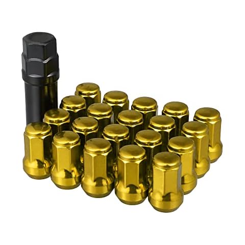 ACROPIX 1 Set M12x1.25 Car Lug Acorn Hex Wheel Nut W/Socket Key Gold Tone Cover