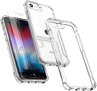 ORETech Designed for iPhone SE 2022 Case Clear with [2 x Screen Protector] iPhone se 2020 7 8 Case Shockproof Drop Protection Transparent Thin Soft TPU + Hard PC Hybrid Case for iPhone SE 2020- Clear