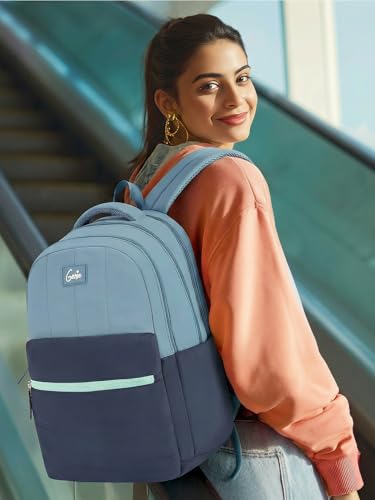Image of Genie Marshmellow School Backpack For Girls |19 Inch-36 Litres With Laptop Sleeve, Rain cover, Three Compartments, |Best for Books, Water Bottles, Stationery, Laptop, Lunch Box & Essentials-Navy Blue