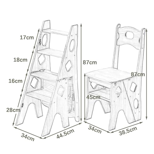 Taburete de escalera de madera con 4 peldaños plegable y estantería multifunción 3
