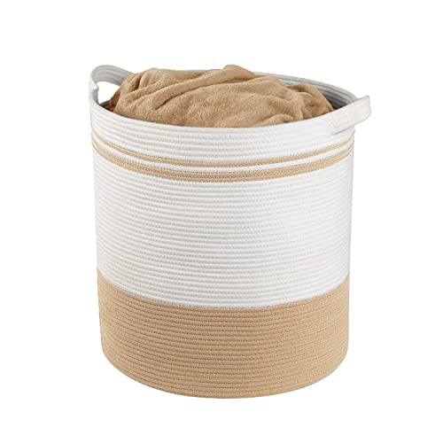 Cesta grande de algodón para guardería, cesta de almacenamiento de juguetes, cesta de mimbre decorativa para almacenamiento con asas para ropa sucia, 15.7 x 15.7 x 18.2 cm