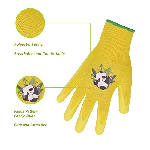 Kids Gardening Gloves, 3 Pairs Candy Colors Children Garden Gloves With Rubber Coated Palm For Age 2-13 Girls Boys (Size 2 (Age 2-4), Yellow 3 Pairs) #TOP1
