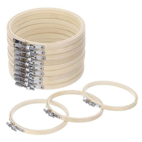 Image of MECCANIXITY 12 Pieces 5 Inch Embroidery Hoops Adjustable Round Bamboo Circle Cross Stitch Hoop Ring for Art Craft Handy Sewing Needlework DIY Decoration