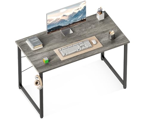 ODK 40 Inches Computer Desk for Home Office, Office Table for Small Spaces, Writing Desk with Headphone Hooks, Grey Oak