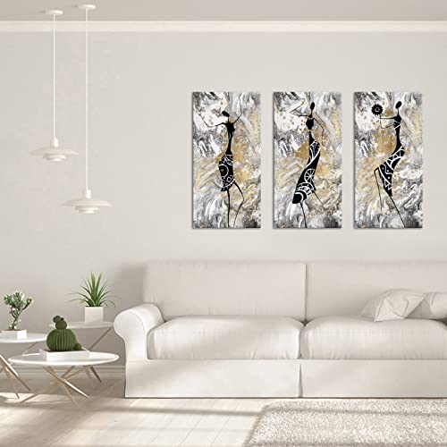 Aiqiulvyo 3 Piece African American Wall Art Abstract Black Women Dancing Pictures Print On Canvas Modern Stretched And Framed For Living Room Bedroom Home Decorations16X32Inchx3 Panel #TOP2