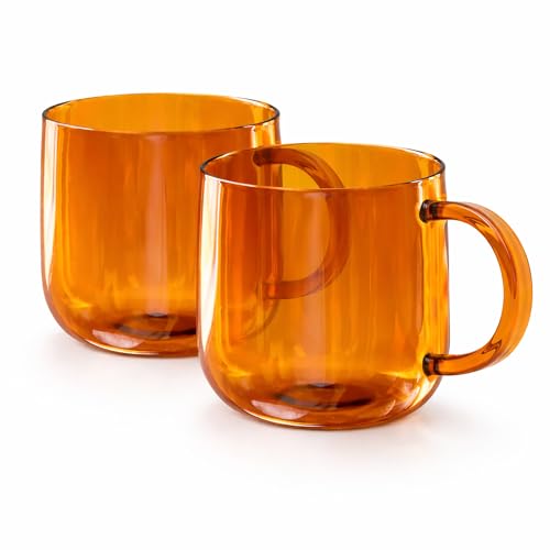 Amber Glass Espresso Mugs with Handle, 12 oz...