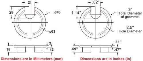 Kable Kontrol Metal Desk Grommet – Diameter 3” Inches | Hole-Cut Diameter 2.5” Inches | Color – Sleek Black | Round Face | Epoxy Coated Zine Metal | Desk Cable Grommet | Metal Desk Grommets