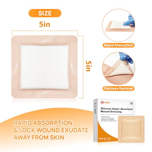 Carbou Medical Xeroform Petrolatum Dressing 1"x8" (Paquete de 50) + Silicone Super Absorbent Wound Dressing 5"x5" (Paquete de 10) miniatura 5