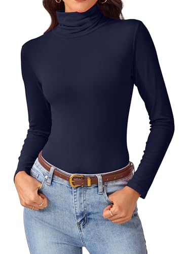 Womens Turtle Necks Tops - Soft Slim Fit Long Sleeve Shirts Basic Turtleneck Tee for Fall Winter Business Casual & Streetwear 2025 Navy Blue XX-Large