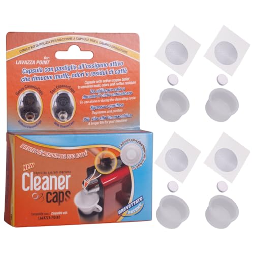 CleanerCaps Pulizia Macchina Caffè - Compatibile con Lavazza Point - 4 Capsule Detergenti - Pulizia Beccuccio di Uscita Caffè - Pulizia Interna Igienizzante e non Corrosiva, Facile e Automatica