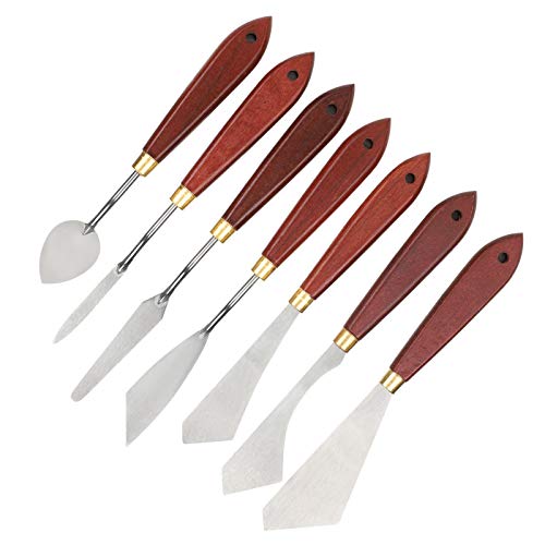 7pcs Couteau à Palette Spatule en Acier Inoxydable Couteau à Palette pour Gesso, Peinture, Pâte à Modeler et Gels de Texture pour Diverses Peintures avec des Effets de Peinture Riches