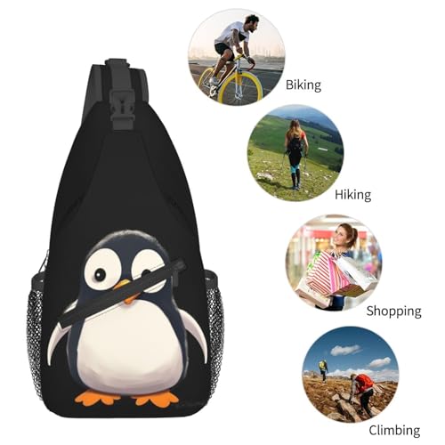 Mochila tipo sling con diseño de pingüino negro miniatura 5