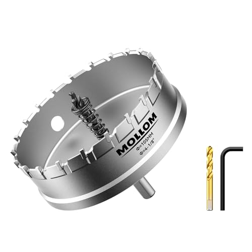Mollom (105mm | 4-1/8") Scie cloche en carbure pour usage intensif avec 2 forets pilotes...
