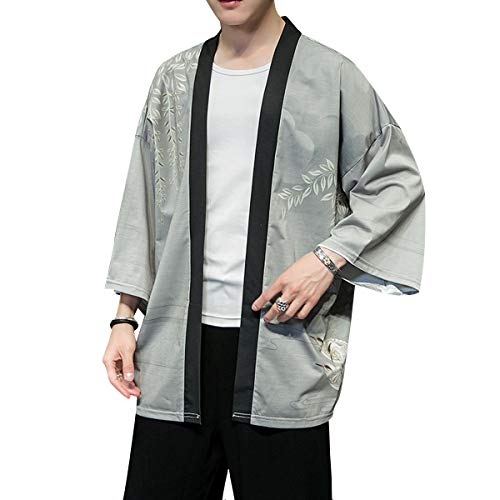 Image of PRIJOUHE Men's Japanese Kimono Cardigan Jackets Casual Long Sleeve Open Front Coat Lightweight Yukata Outwear