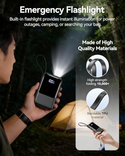 Tikeyo Portable Charger Power Bank 12000mAh(22.5W, Built-In Cables) Smaller | Charge 5 Devices,LED Display,Flight-Safe, Travel Essentials, Flashlight, for iPhone 17/16/15/14, Samsung, Switch and more - image 8