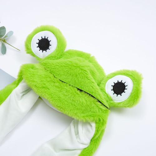 Ear Warmers Winter Hats for Girls -Super Soft Warm Hat With Ear Flaps,Kids Funny Frog Hat with Moving Ears for Party (Green)4