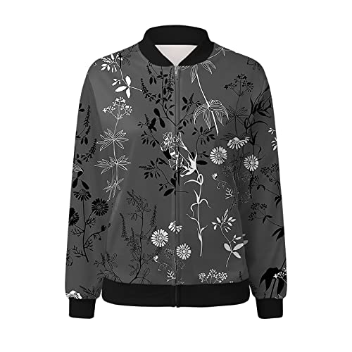 Bomber Jacket Women Floral Zip Up Zipper Jackets Coats Stand Collar Long Sleeve Causal Lightweight Tops Outerwear3