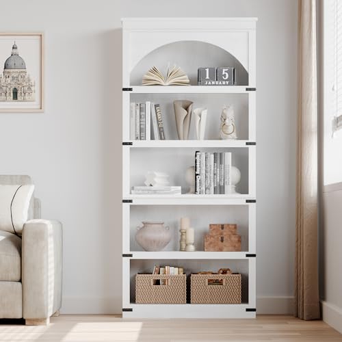GarveeHome Arched Bookcase 5 Shelf Bookshelf 68.7 in Tall Bookcase Farmhouse Curved Storage Rack Wooden Bookshelves for Home Office, Living Room,White - Image 7