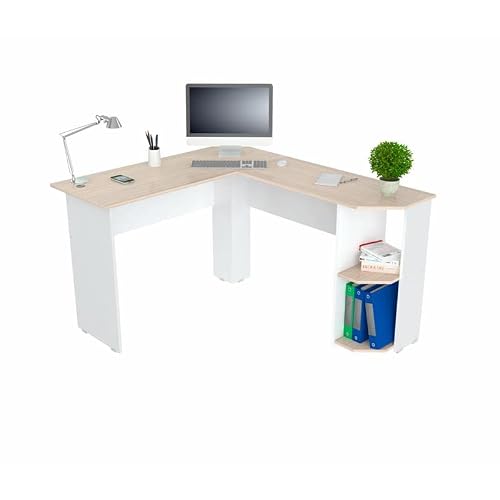 Inval Merlin L-Shape 2-Shelf Computer Desk, Maple And White #TOP5