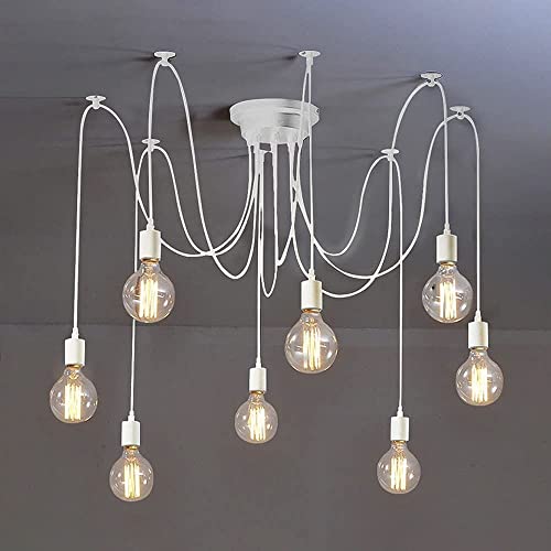 KXEcoLife Lampada a Sospensione Vintage a 8 Vie, lampadario Fai da Te Regolabile Classico Antico, lampadario a Sospensione Industriale Rustico, lampade a Sospensione, Attacco E27 (Nero) (