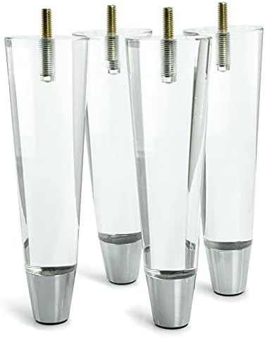 JEREVER Acrylic Furniture Legs Replacement Sofa Feet Cabinet Modern Clear Decor DIY Legs Tapered Style Set of 4 Chrome (7.8inch)