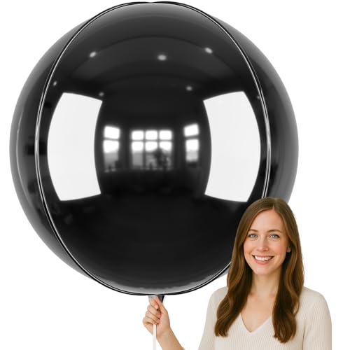 Image of 50 Inch Metallic Black Round Foil Balloons 3pcs Large Mylar Balloons | Jumbo Giant Helium 4D Ball Balloons for Birthday Party, Graduation, Wedding, Christmas, New Year, Disco Prom Party Decoration