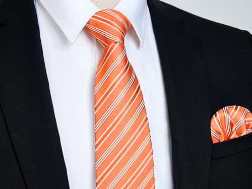 Image of HISDERN Mens Tie Striped Ties and Handkerchief Set Business Formal Woven Pocket Square Wedding College Stripe Necktie