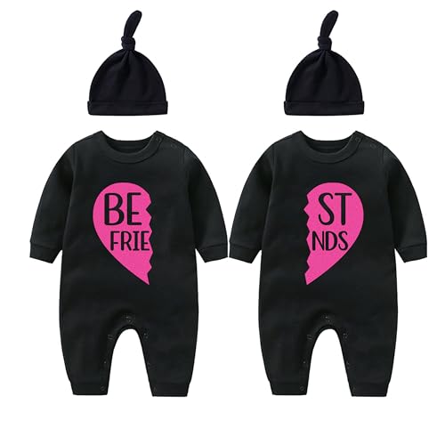 Image of YSCULBUTOL Baby Twins Bodysuit Born Together Friends Forever Newborn Clothes Unisex Twin Outfits With Hat(Gold Pink 6m)