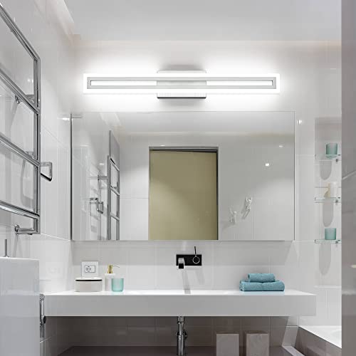 Image of SOLFART Brushed Nickel Bathroom Vanity Light 32 Inch Bathroom Lighting Fixtures Over Mirror 6000K