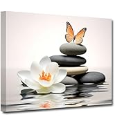 CXHOSTENT Zen Canvas Wall Art Lotus Flowers and Stones Pictures Art Prints Butterfly Spa Painting...