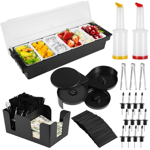 Bar Garnish Tray Set with Pourers and Stirrers