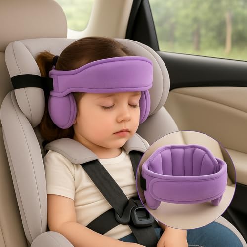 Apoio de Cabeça Infantil para Carro, Almofada de Proteção para Viagem, Faixa Ajustável, Roxo