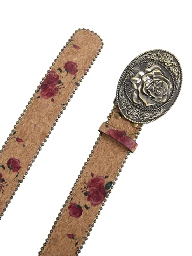 Women's Floral Embroidery Genuine Leather Belt Vintage Square Buckle3