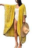 YouKD Vestido largo de verano de algodón floral estilo kaftán bohemio tipo kimono para la playa para mujer, D Amarillo, talla única