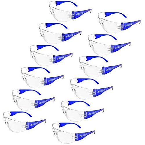 JORESTECH Eyewear Protective Safety Glasses, Polycarbonate Impact Resistant Lens Pack of 12 (Clear / Blue)