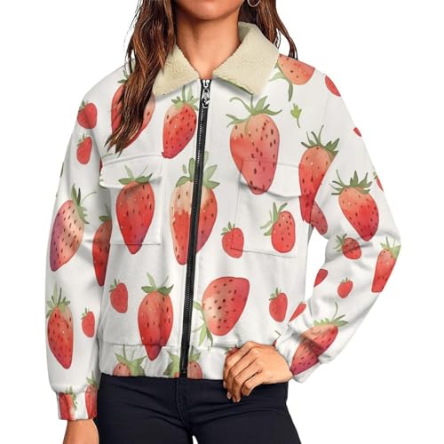 Veste polaire femme chaude avec fermeture zippée et imprimé fraise