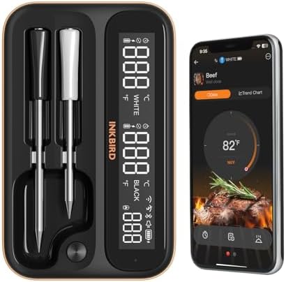 5GHz & 2.4GHz WiFi Wireless Meat Thermometer, INKBIRD WiFi Smart Thermometer with 2 Size-Coded Probes and Unlimited Range,Bluetooth 5.4 Thermometer with 360° Readable LCD-Enhanced Booster