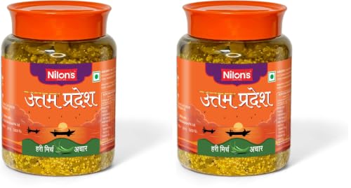 Image of Nilon's Uttam Pradesh Green Chilli Pickle (475g) Homemade Hari Mirch Ka Aachar | Spicy Pickle in Authentic UP Style with Green Chilli, Mustard Oil & Spices Mixed with No Added Artificial Colour