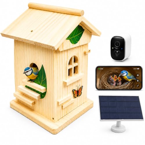 Vogelhaus mit Kamera Solar, Nistkasten mit 2K Kamera und App für Garten
