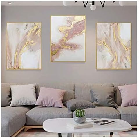 3 Piece Framed Canvas Wall Art Pink Gold Abstract Painting Water Flow Shape Modern Home Decor Ready to Hang 24x48 inches