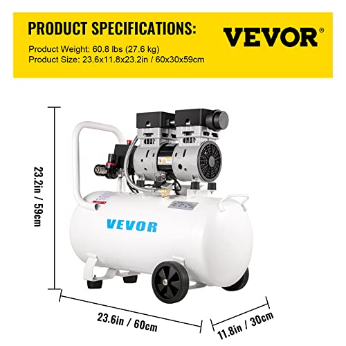VEVOR Compressore Silenzioso 750W, Compressore d'Aria Oil-free 50 L, Pressione 8 Bar, Compressore d'Aria Silenzioso 220V, Compressore Aria Portatile, Rumorosità: 68 dB, per Esigenze di Gonfiaggio - 7