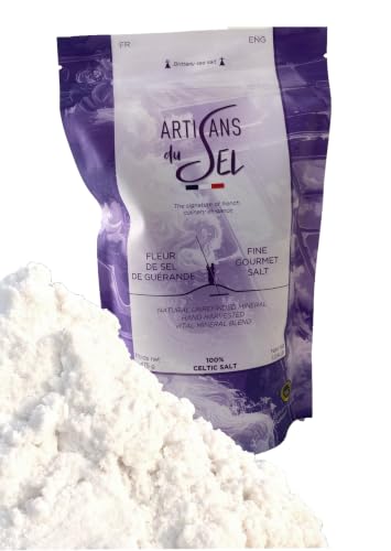 Fleur de Sel de Guérande IGP | Cristaux Blancs – Sel Marin Français Non Raffiné pour Assaisnnement | 475 g | Artisans du Sel