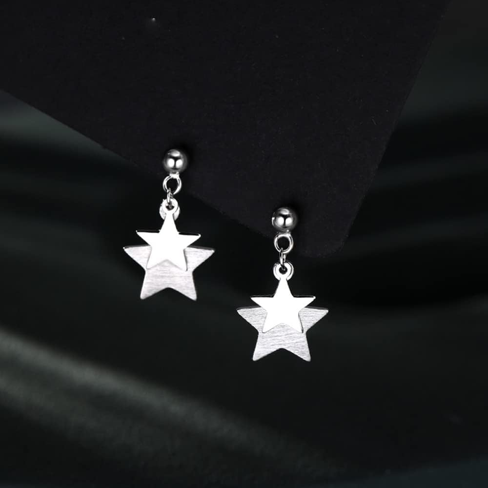 Reffeer Solid 925 Sterling Silver Double Star Stud Earrings for Women Teens Small Star Stud Earrings Drops - Image 5