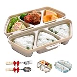 Molde de onigiri 6 en 1, máquina triangular de bolas de arroz, molde antiadherente para hacer rápidamente 6 onigiris a la vez, fácil de llenar, almacenar y limpiar (beige)