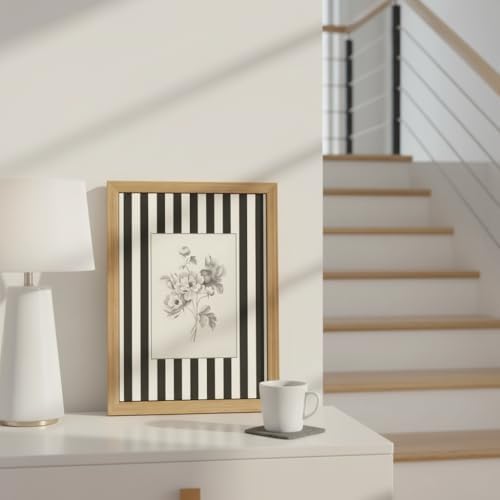 Black and White Floral Wall Art Framed Canvas,Vintage Botanical Sketch Print, Minimalist Striped Modern Farmhouse Wall Decor for Living Room Bedroom Bathroom Kitchen 8x10inch — view 3